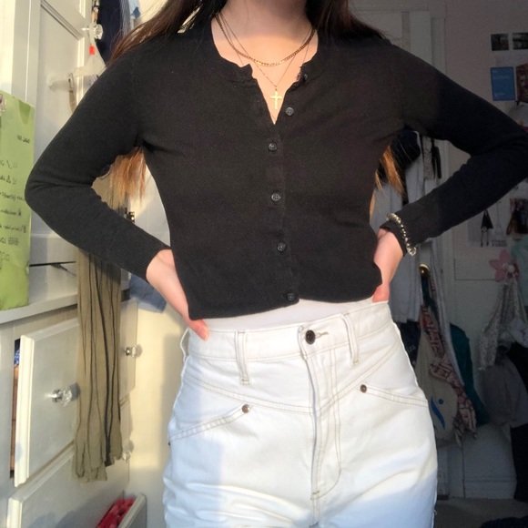SOLD gap fitted black button up cardigan sweater - Picture 2 of 4